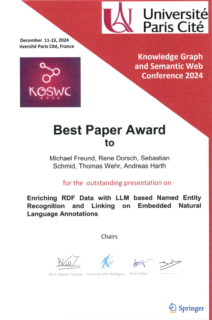 Zum Artikel "Best Paper Award at KGSWC"